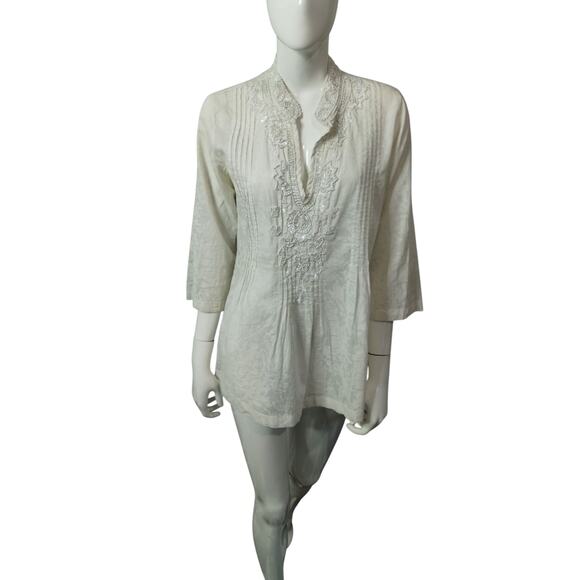 Lilly Pulitzer Embellished Pleaded Bohemian Beachy Pintuck Cotton Top size S - Picture 10 of 14